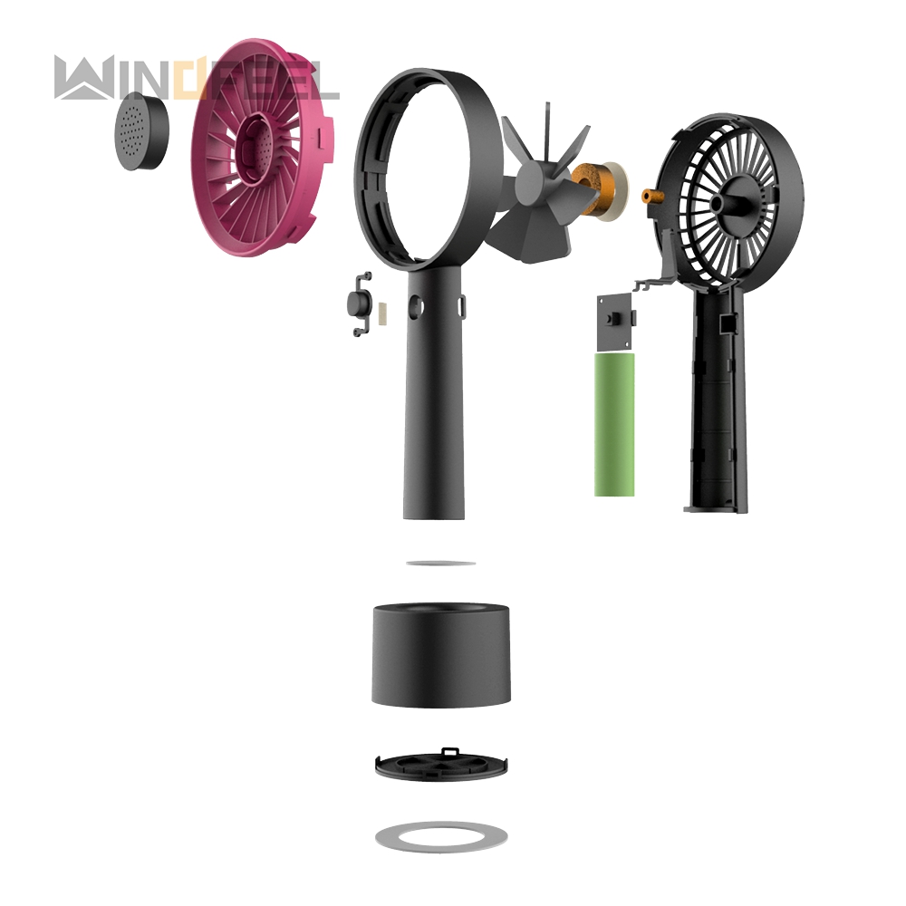 Exploded view of black usb fan